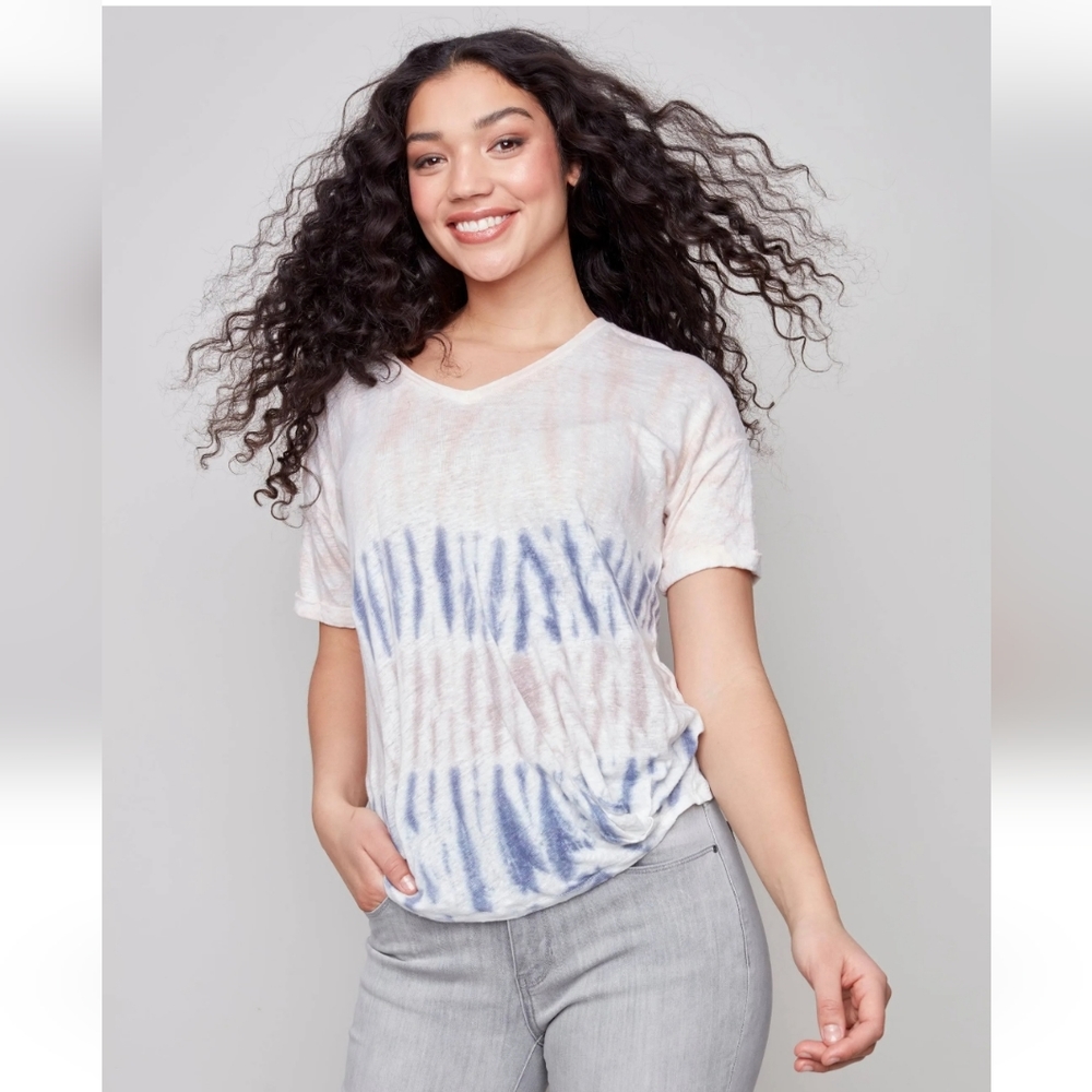 NWT CHARLIE B Tie Dye Linen Short Sleeve Top Small
